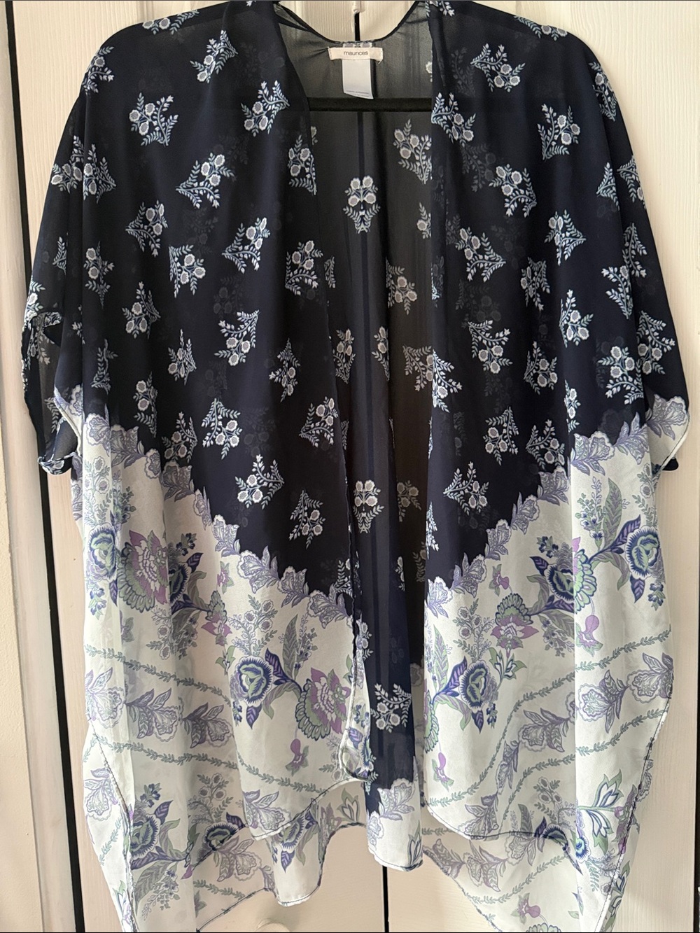 Maurices Navy and White Floral Sheer Kimono Coverup